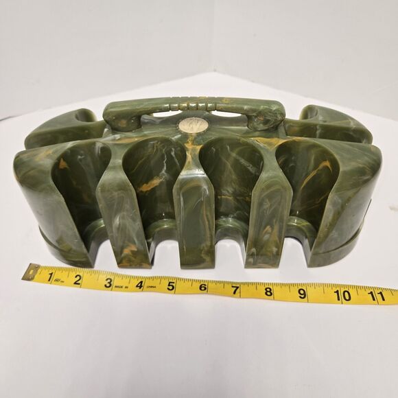 Vintage Green Swirled Bakelite / Catalin Poker Chip & Card Deck Holder Rare - Picture 5 of 8